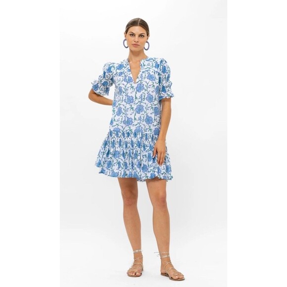 Oliphant Dresses & Skirts - Oliphant Blue Floral Smocked Cotton Dress Medium